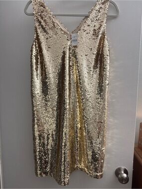 LOFT Outlet Sequin Party Dress in Metallic Gold